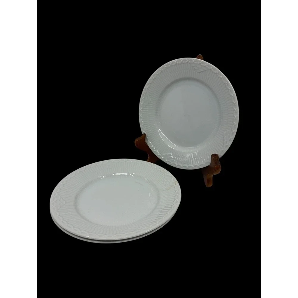 Royal Copenhagen White Half Lace Bread Plates Set of 3 Denmark Fluted Porcelain